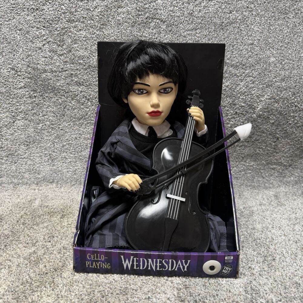 Wednesday Addams Family Cello playing Sound & Motion Doll Halloween 13” Gothic